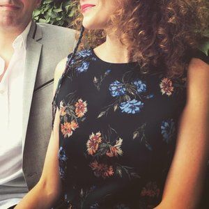 Zara Basic Dark Blue Floral Dress Small Size